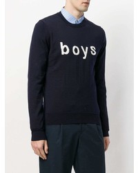 Maglione girocollo stampato blu scuro di Comme Des Garçons Shirt Boys
