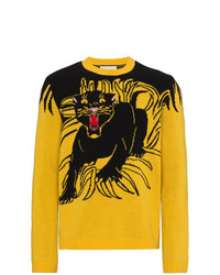 Maglione girocollo stampato giallo di Gucci