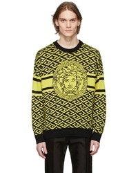Maglione girocollo stampato giallo di Versace