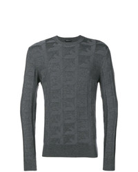 Maglione girocollo stampato grigio scuro di Emporio Armani