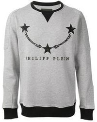 Maglione girocollo stampato grigio di Philipp Plein