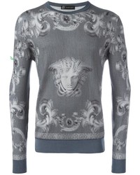 Maglione girocollo stampato grigio di Versace