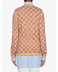 Maglione girocollo stampato marrone chiaro di Gucci
