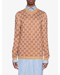 Maglione girocollo stampato marrone chiaro di Gucci