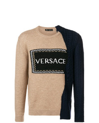 Maglione girocollo stampato marrone chiaro di Versace