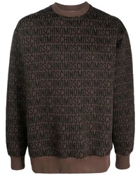 Maglione girocollo stampato marrone scuro di Moschino