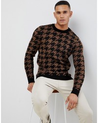 Maglione girocollo stampato marrone scuro di New Look