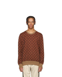 Maglione girocollo stampato marrone di Gucci