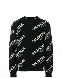 Maglione girocollo stampato nero e bianco di Balenciaga