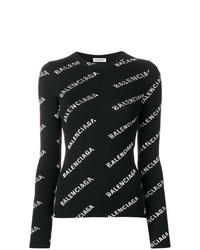 Maglione girocollo stampato nero e bianco di Balenciaga