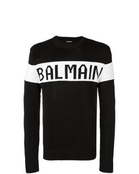 Maglione girocollo stampato nero e bianco di Balmain