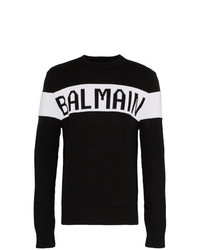 Maglione girocollo stampato nero e bianco di Balmain