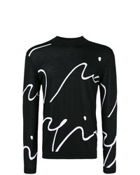 Maglione girocollo stampato nero e bianco di Giorgio Armani