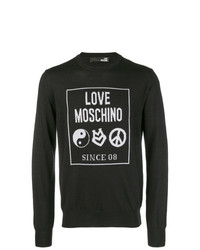 Maglione girocollo stampato nero e bianco di Love Moschino