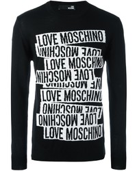 Maglione girocollo stampato nero e bianco di Love Moschino
