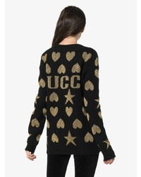 Maglione girocollo stampato nero e dorato di Gucci