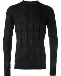 Maglione girocollo stampato nero di Alexander McQueen