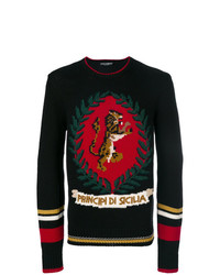 Maglione girocollo stampato nero di Dolce & Gabbana