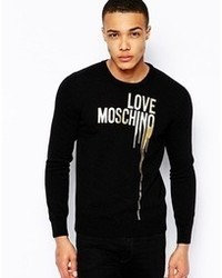 Maglione girocollo stampato nero di Love Moschino
