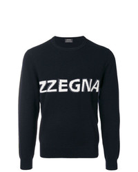 Maglione girocollo stampato nero di Z Zegna