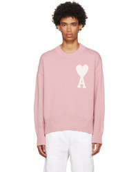 Maglione girocollo stampato rosa di AMI Alexandre Mattiussi