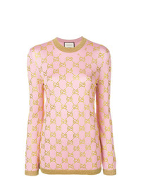 Maglione girocollo stampato rosa di Gucci