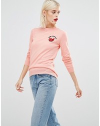 Maglione girocollo stampato rosa di Love Moschino
