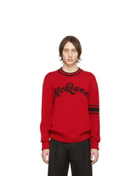Maglione girocollo stampato rosso di Alexander McQueen