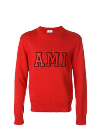 Maglione girocollo stampato rosso di AMI Alexandre Mattiussi