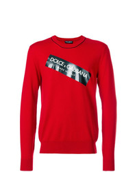 Maglione girocollo stampato rosso di Dolce & Gabbana