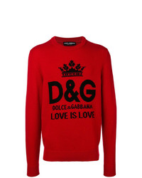 Maglione girocollo stampato rosso di Dolce & Gabbana