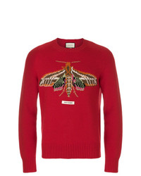 Maglione girocollo stampato rosso di Gucci