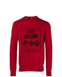 Maglione girocollo stampato rosso di Love Moschino