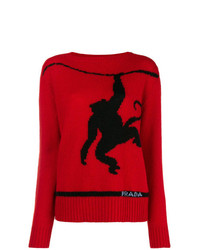 Maglione girocollo stampato rosso di Prada