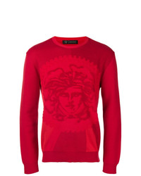 Maglione girocollo stampato rosso di Versace
