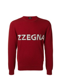 Maglione girocollo stampato rosso di Z Zegna