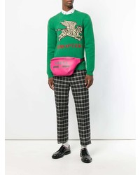 Maglione girocollo stampato verde di Gucci