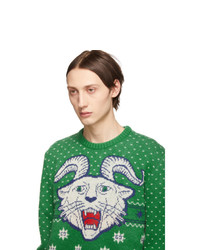 Maglione girocollo stampato verde di Gucci