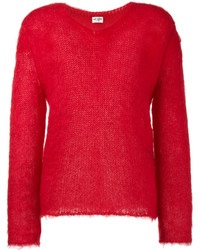 Maglione in mohair lavorato a maglia rosso di Saint Laurent