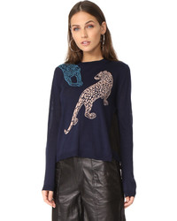 Maglione leopardato blu scuro