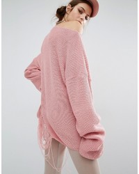 Maglione oversize lavorato a maglia rosa