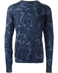 Maglione stampato blu scuro di Etro