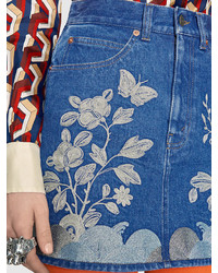 Minigonna di jeans ricamata blu di Gucci