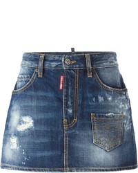 Minigonna di jeans strappata blu di Dsquared2