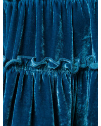 Minigonna di seta con volant blu scuro di Alberta Ferretti