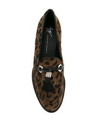 Mocassini con nappine in pelle leopardati marroni di Giuseppe Zanotti Design