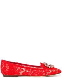 Mocassini eleganti in pelle decorati rossi di Dolce & Gabbana