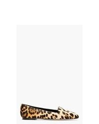Mocassini eleganti in pelle scamosciata leopardati marrone chiaro
