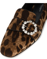Mocassini eleganti in pelle scamosciata leopardati marrone chiaro di Dolce & Gabbana