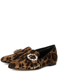 Mocassini eleganti in pelle scamosciata leopardati marrone chiaro di Dolce & Gabbana